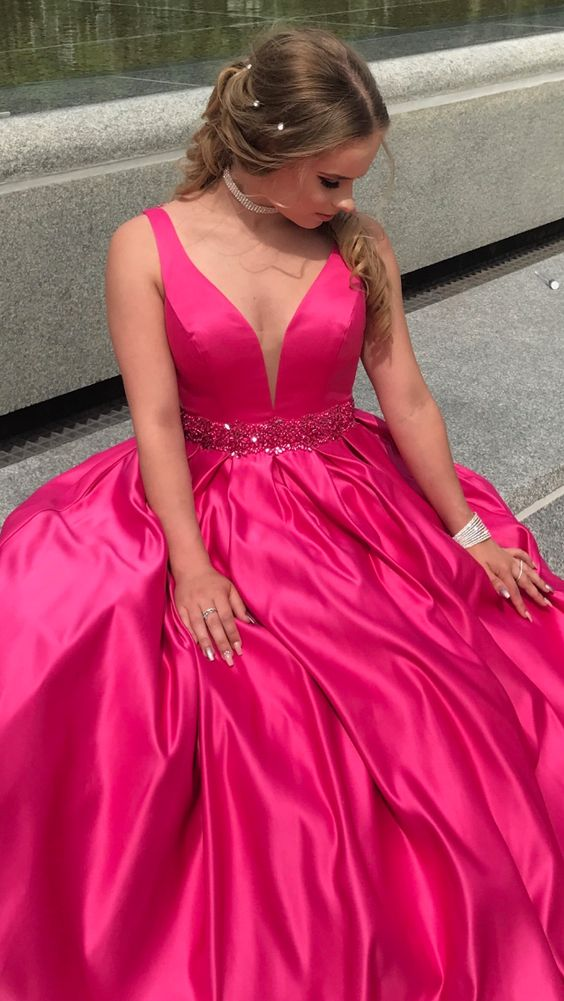 Fushia Aline Satin Prom Dress,Senior Prom Dress cc1008 CherryPromDress