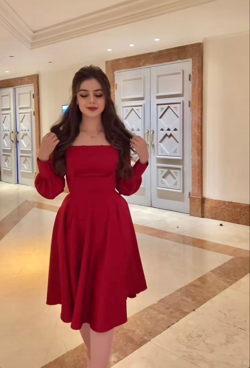 Retro Style Red A-line Long Sleeves Party Dress cc865