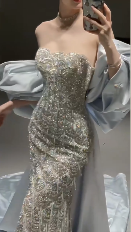 Sparkly Mermaid Sequins Beaded Mermaid Evening Dress,Long Prom Dress Wedding Dress cc2795
