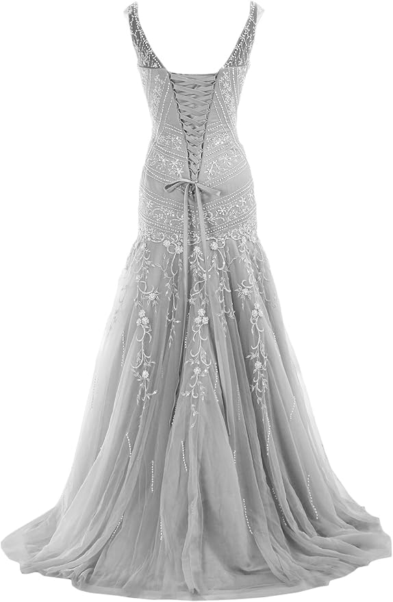 Mermaid V Neck Beaded Long Prom Dress Evening Gowns C1783