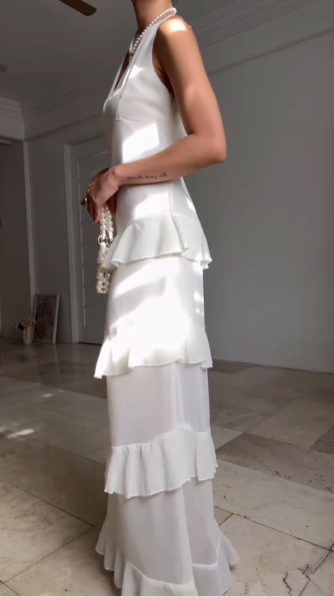 Classy White V Neck Ruffles Party Evening Dress,Formal Prom Dress cc2927