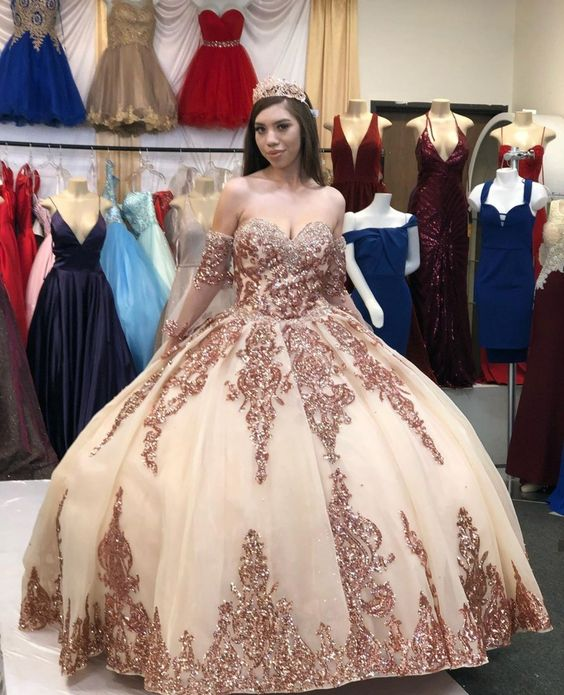 Princess Sparkly Sweet 16 Quinceanera Dress Sequin Applique Beaded Pageant Party Dress Mexican Girl Ball Gown cc1127