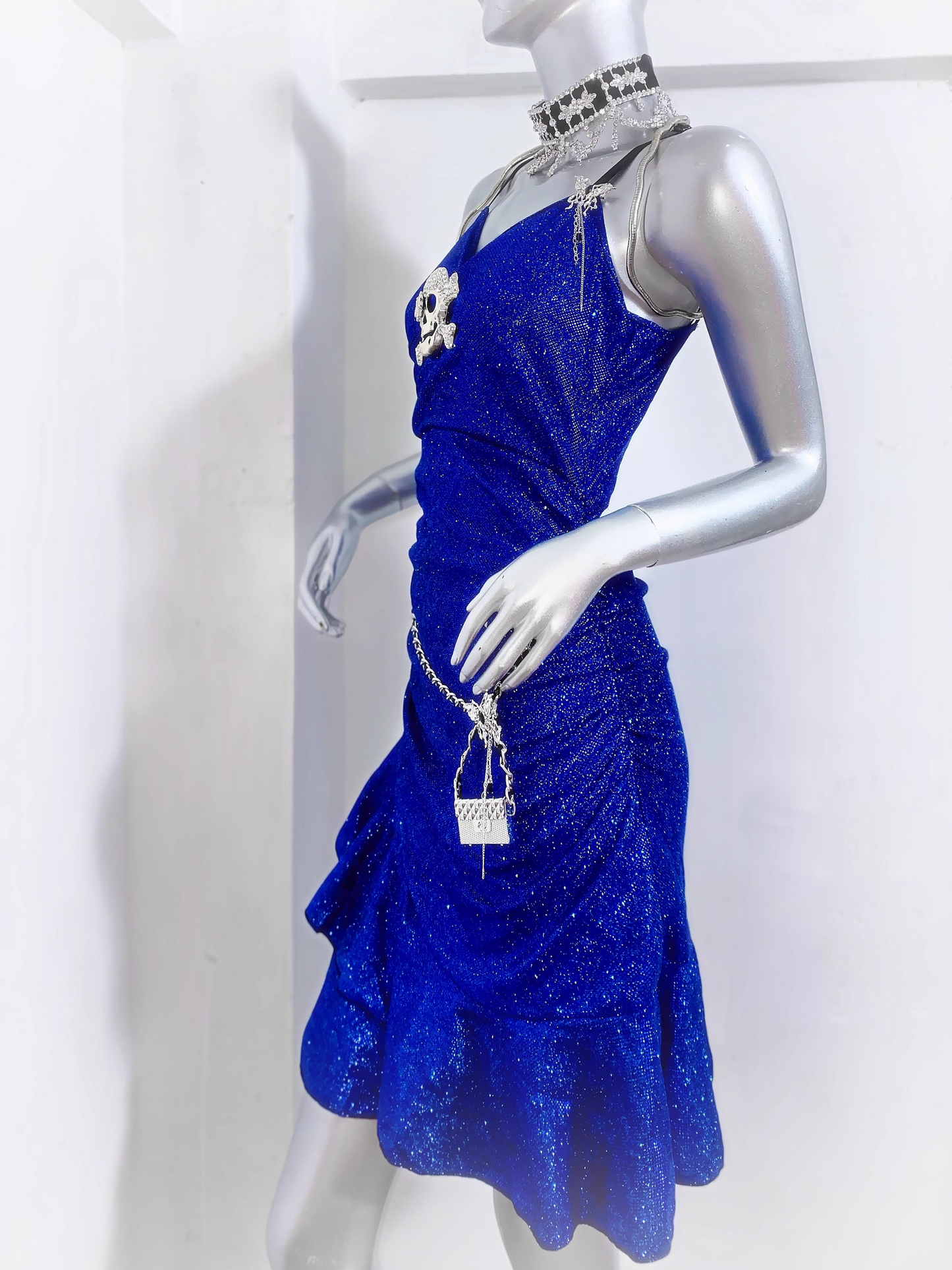 Gorgeous Spaghetti Straps Royal Blue Satin Ruffles Homecoming Dress Cocktail Dress cc3211