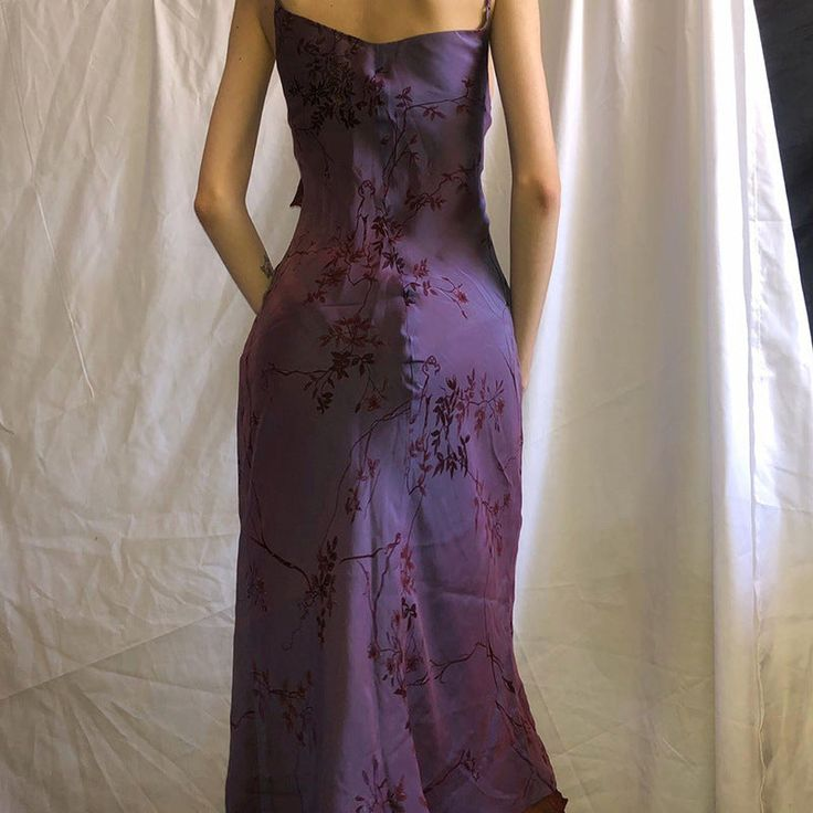 Purple Vintage Print Prom Dress Straps Party Evening Gown cc2307