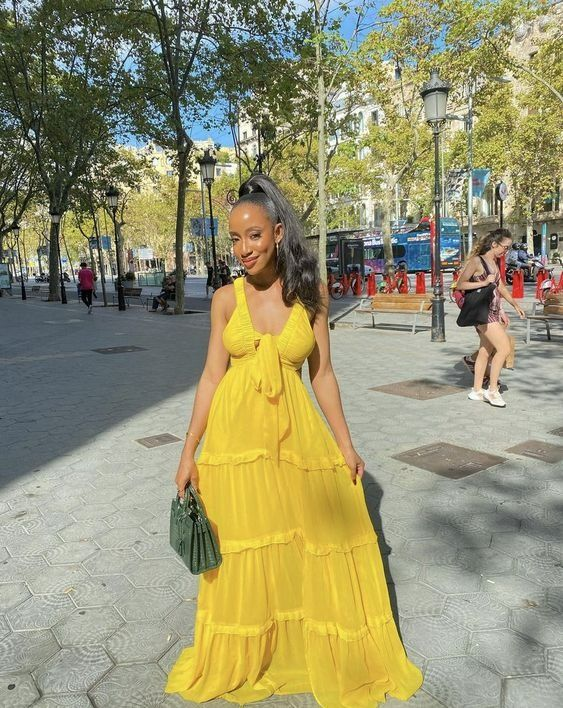 Sexy Straps Yellow Long Chiffon Prom Dress A Line Party Gown cc2407