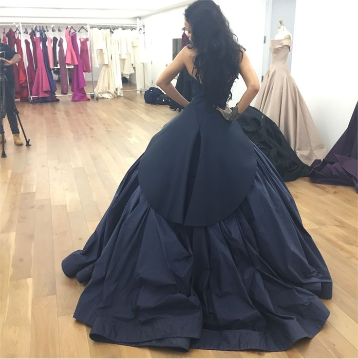 Navy Blue Satin Pleated Prom Dress A Line Birthday Ball Gown cc2365