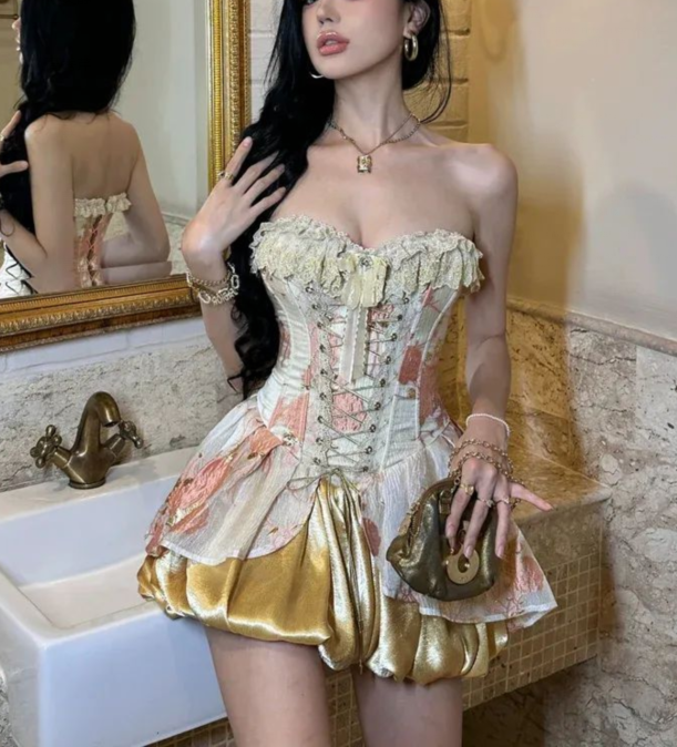 Gorgeous Strapless Satin Print Floral A Line Short Party Dress Graduation Homecoming Dress cc3430