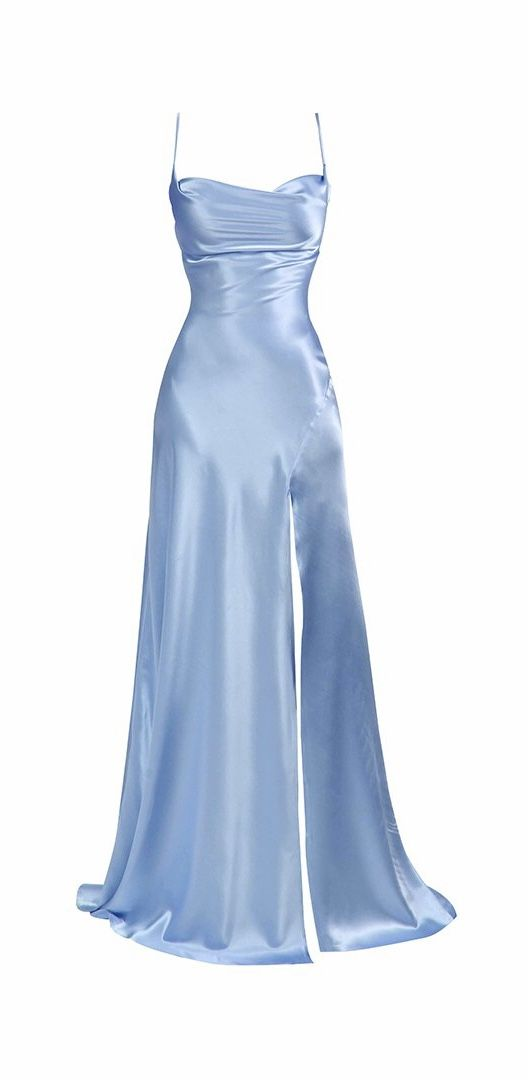 Simple Blue Spaghetti Straps Prom Dress With Split cc667