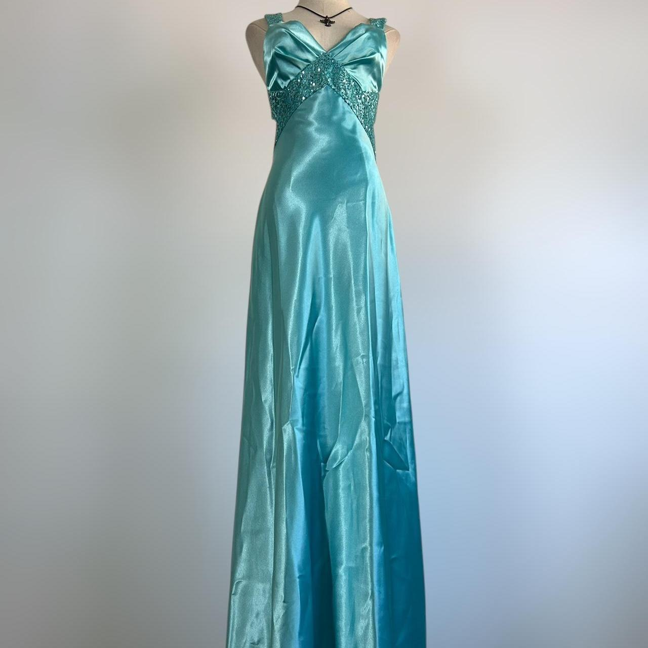 Gorgeous Blue Satin Sequins Backless Party Prom Dress,Formal Evening Dress cc2955