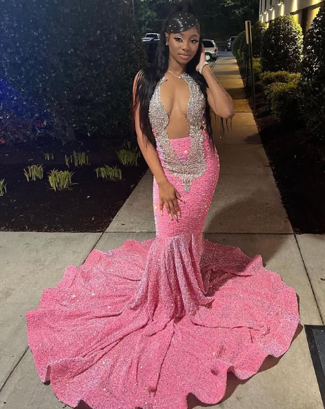 Sparkly Pink Sequins Evening Dress,Formal Mermaid Party Prom Dress cc2462