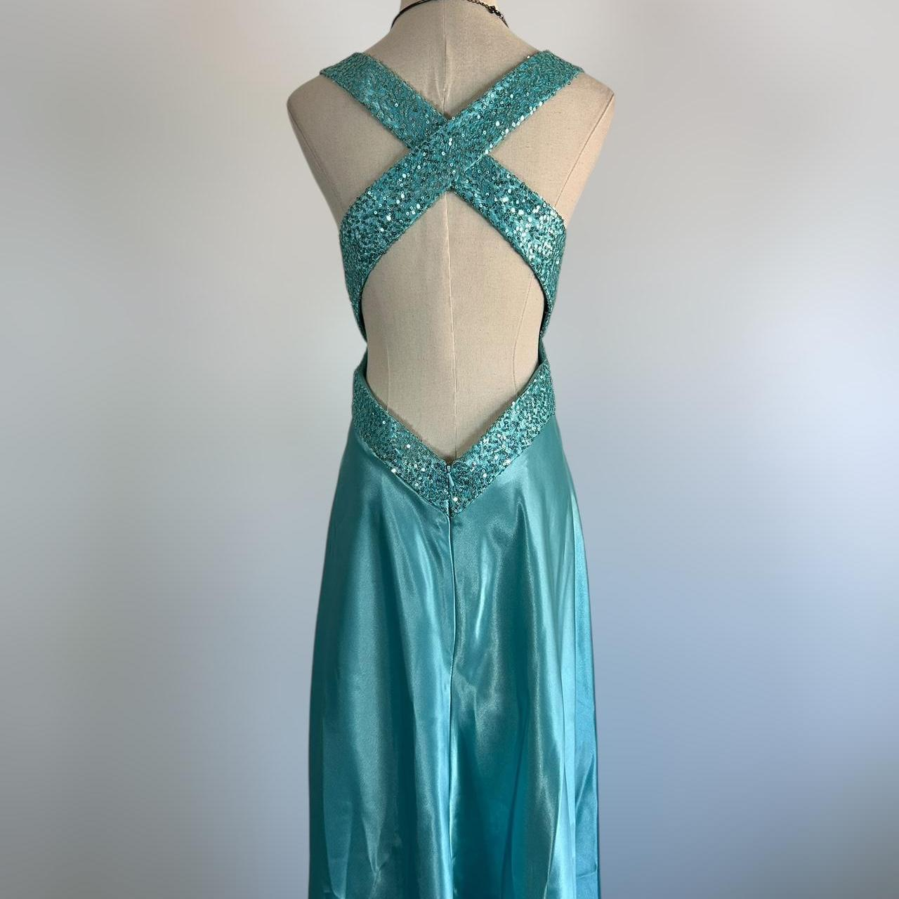 Gorgeous Blue Satin Sequins Backless Party Prom Dress,Formal Evening Dress cc2955