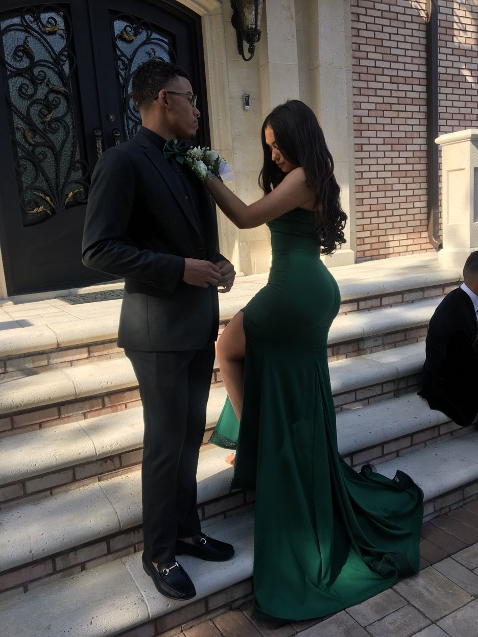 Green Sweetheart Strapless Side Slit Mermaid Prom Dresses cc705