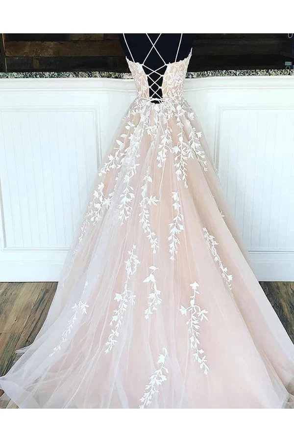 A Line Floor Length Lace Yellow Tulle Long Prom Dress, Yellow Lace Formal Dress, Yellow Evening Dress C2182