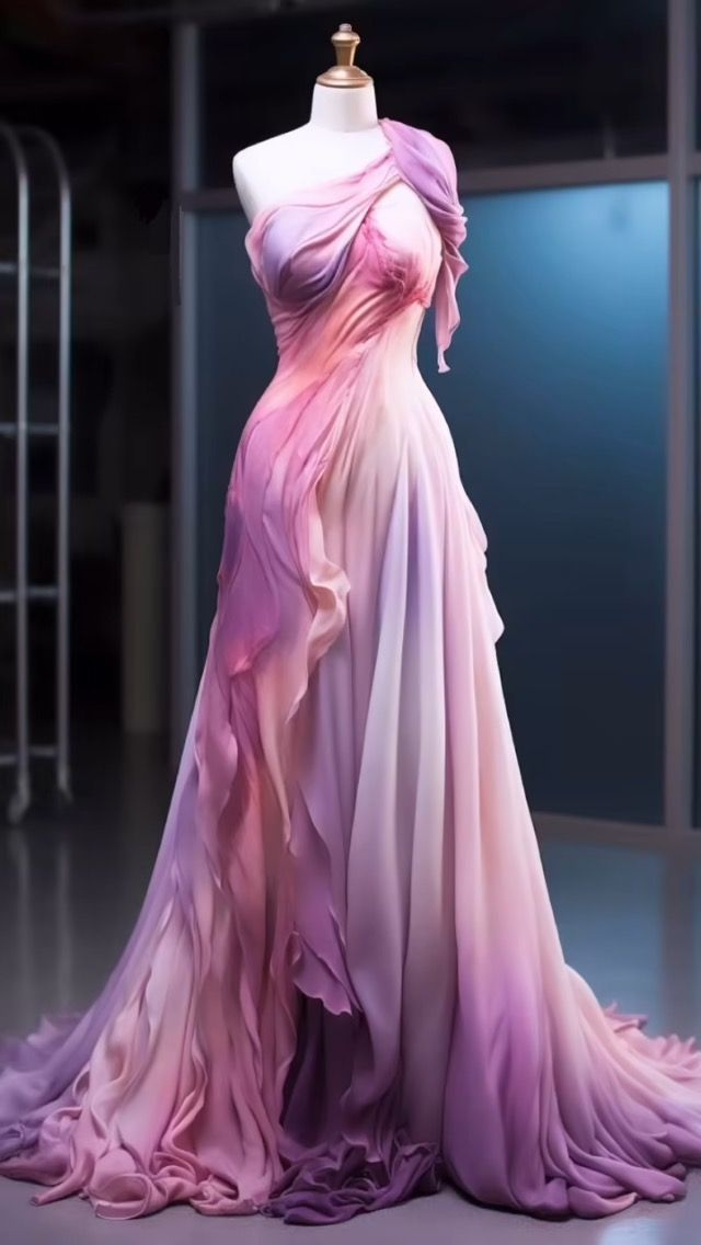 Glamorous One Shoulder Pink Ombre Chiffon Long Evening Dress,A Line Prom Party Dress cc2988