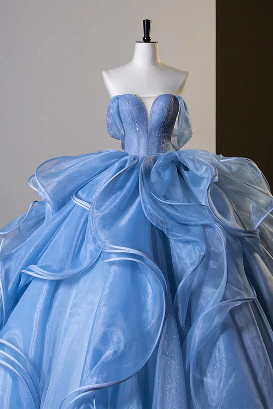 Gorgeous Sky Blue Ruffle Prom Dress Ball Gown Princess Sweet 16 Dress cc1766