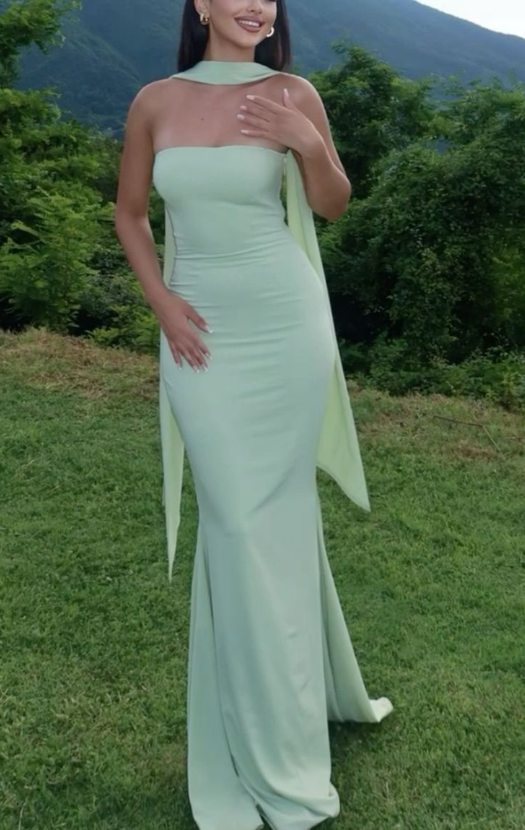 Unique Sage Green Satin Mermaid Evening Dress Sexy Prom Dress cc2267