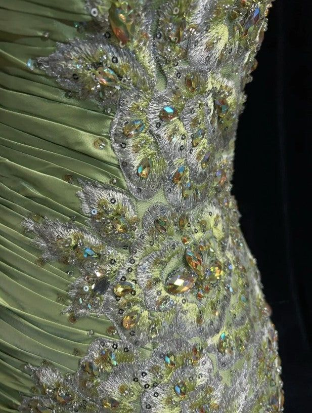 Gorgeous Green Mermaid Satin Beaded Sequin Party Evening Dress,Spaghetti Strap Long Prom Dress cc2997