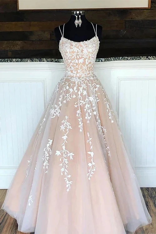 A Line Floor Length Lace Yellow Tulle Long Prom Dress, Yellow Lace Formal Dress, Yellow Evening Dress C2182