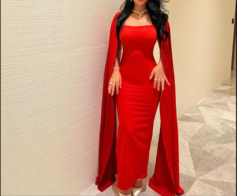 Red Satin Mermaid Evening Dress Saudi Arabia Prom Dresses cc695