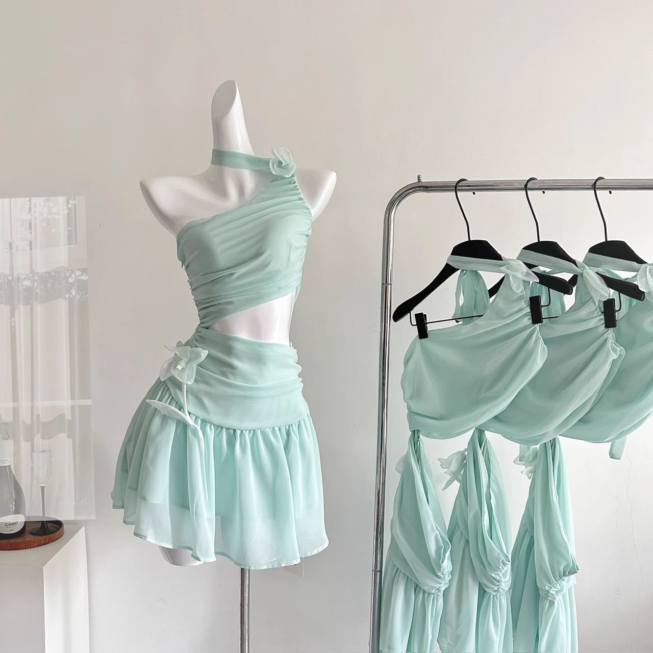 Sexy Green One Shoulder A Line Vacation Dress Mini Party Gown cc3062