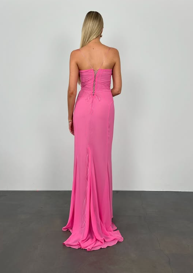 Elegant Pink Chiffon Sheath Long Prom Dress Evening Gown cc2114