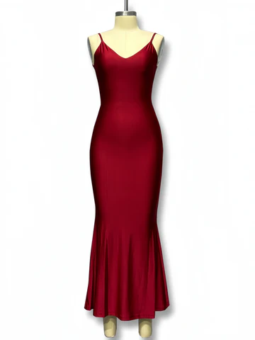 Simple Spaghetti Straps Burgundy Satin Mermaid Evening Dress,Formal Party Prom Dress cc2919