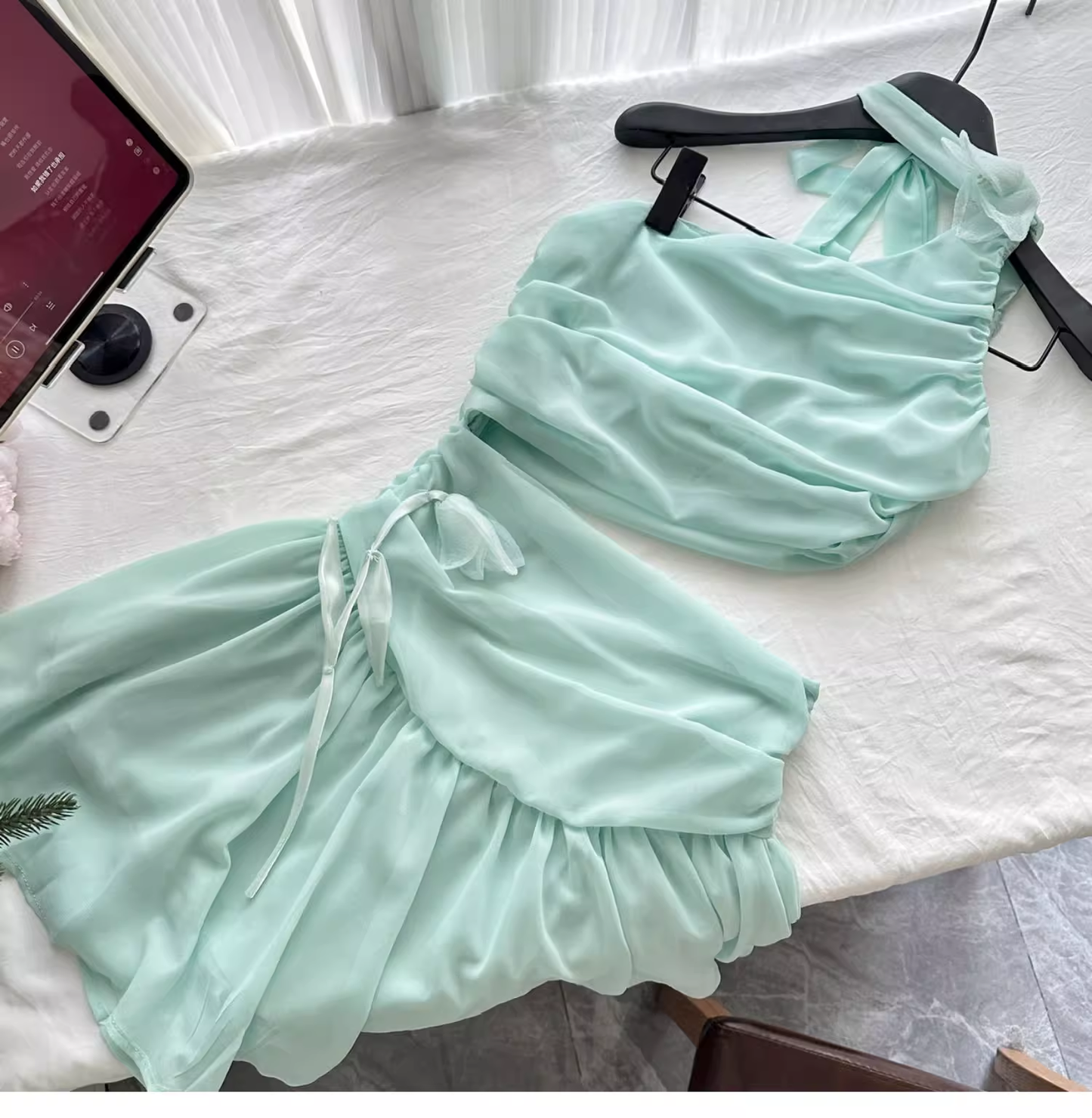 Sexy Green One Shoulder A Line Vacation Dress Mini Party Gown cc3062