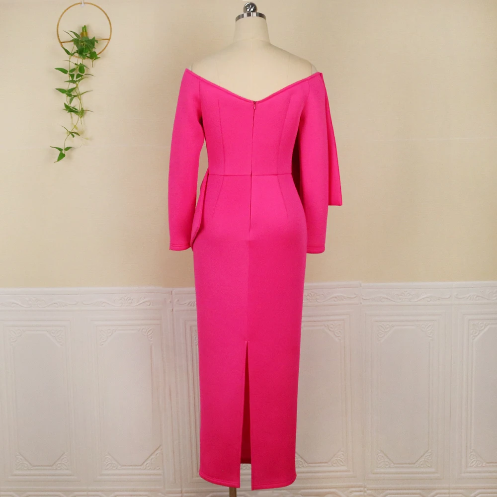 Women's Elegant V-Neck Off Shoulder Long Dress Big Knot Slim Evening Dresses Boutique Occasion Dresses cc640