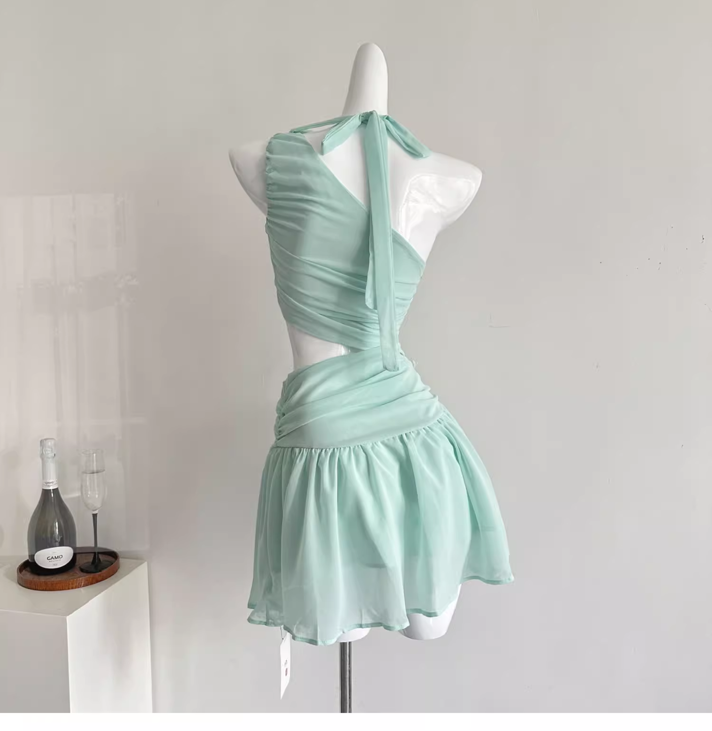 Sexy Green One Shoulder A Line Vacation Dress Mini Party Gown cc3062