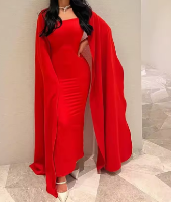 Red Satin Mermaid Evening Dress Saudi Arabia Prom Dresses cc695