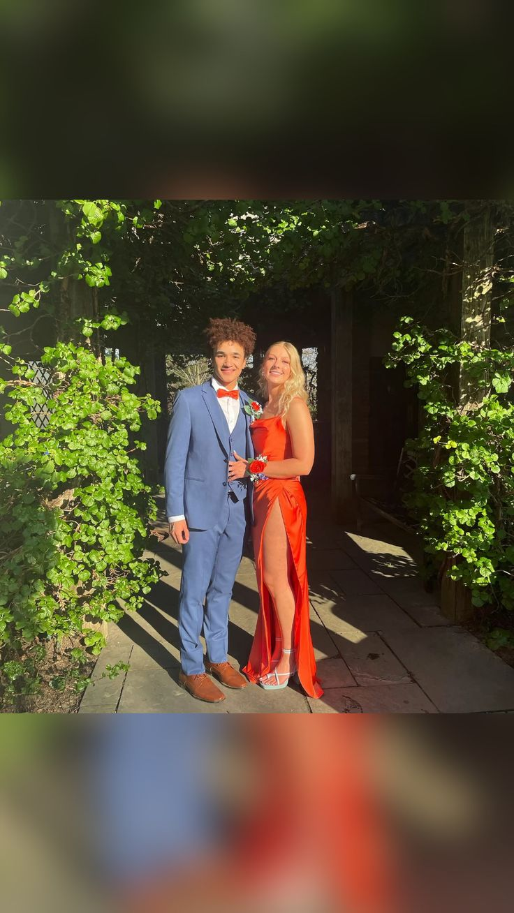 Simple Orange Prom Dress With High Slit,Senior Prom Gown cc697