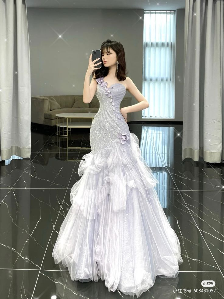 Fairy Sequins Tulle Mermaid Prom Dress,Lilac One Shoulder Party Dress Evening Dress cc2693