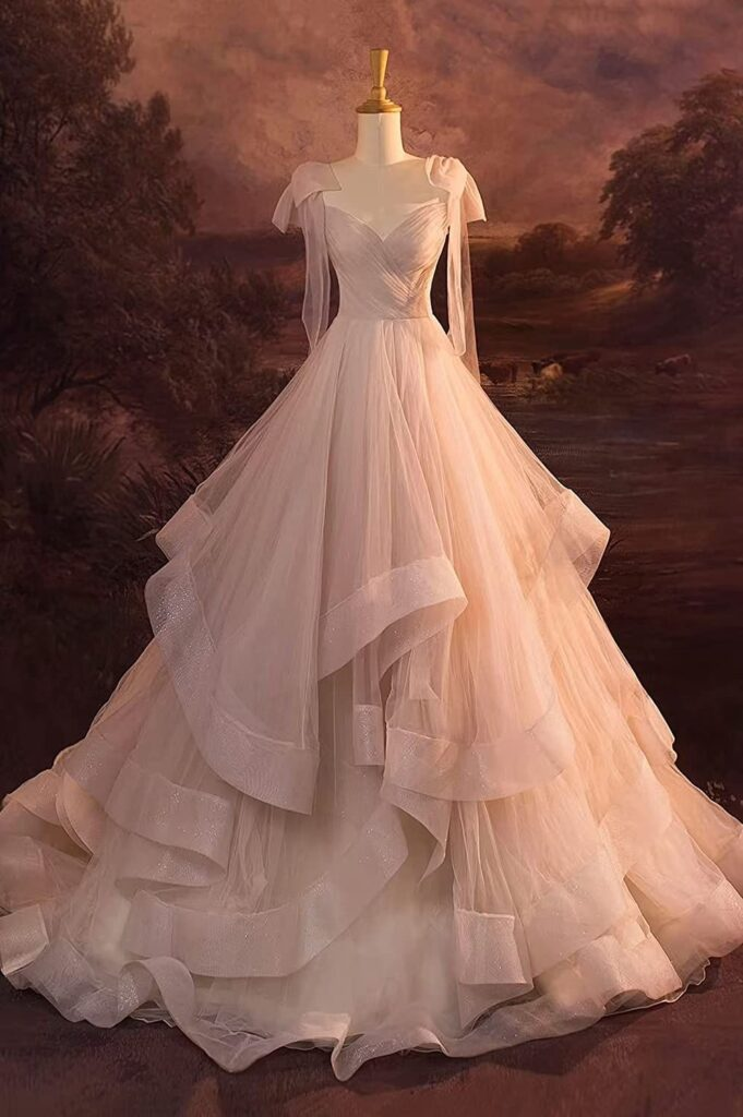Shiny Light Pink Tulle Sequins Layered Evening Dress ,Formal Prom Party Dress cc2839