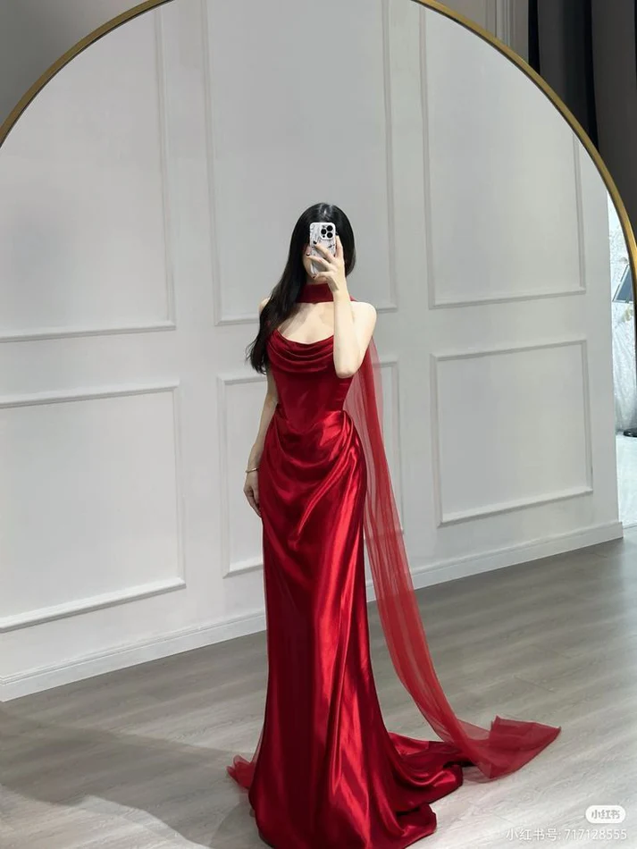 Red Satin Long Birthday Evening Dress Formal Prom Dress cc2523