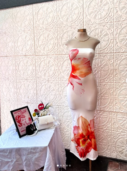 Chic Strapless Satin Print Floral Sheath Party Evening Dress cc2708