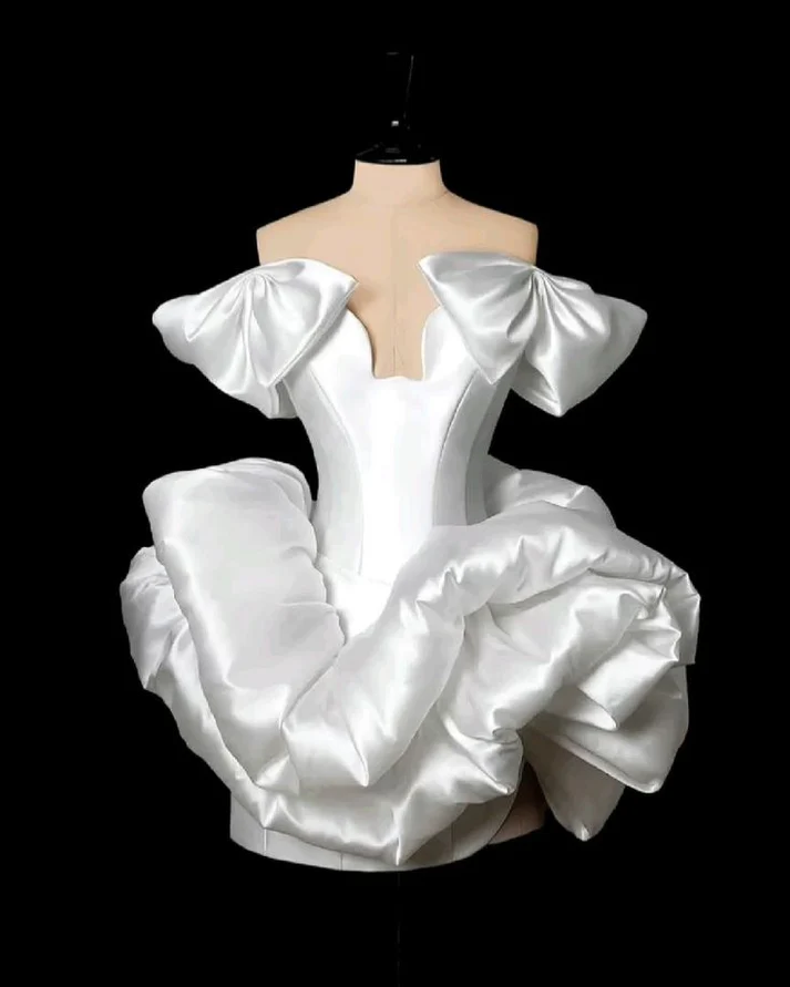 Elegant White Off The Shoulder Satin Pleated Homecoming Dress Cocktail Dress cc3074