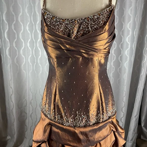Vintage Spaghetti Straps Pleated Satin Beaded Evening Dress Mermaid Party Dress cc2675