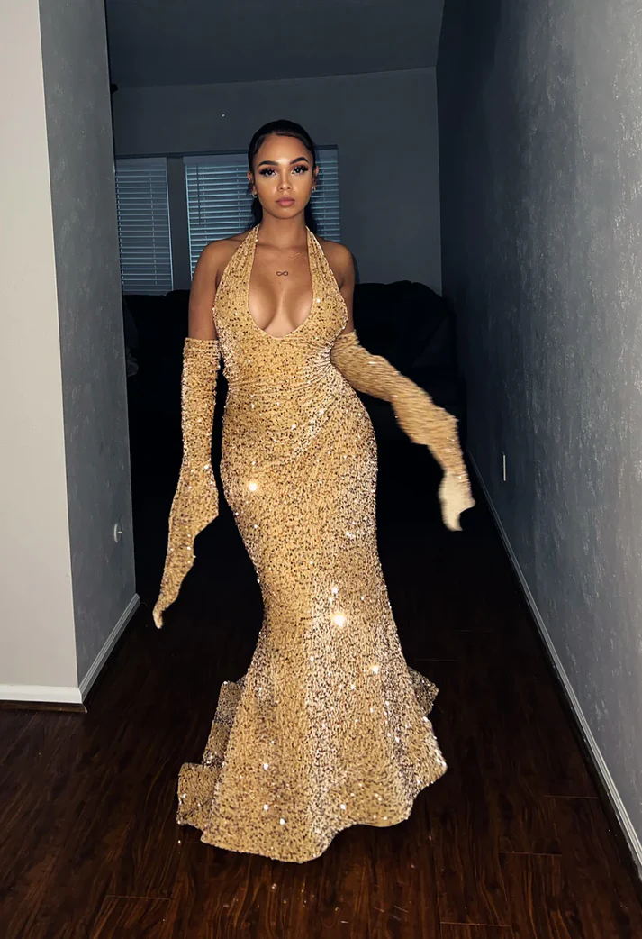 Mermaid Sequins Formal Prom Dress Long Evening Gown cc259
