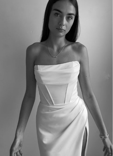 Elegant Strapless Satin Mermaid Slit Evening Dress,White Prom Party Dress cc2858