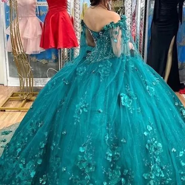 Lace Appliques Quinceanera Dresses Ball Gown Off Shoulder 3D Flowers Sweet 15 16 c2936