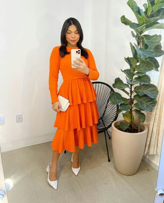 Simple Orange A-line Long Sleeves Party Dress,Orange Party Gown cc990