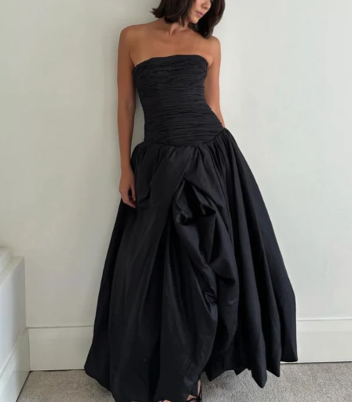 Fashion Black Ruched Slit Party Gown A Line Prom Evening Dress cc2185