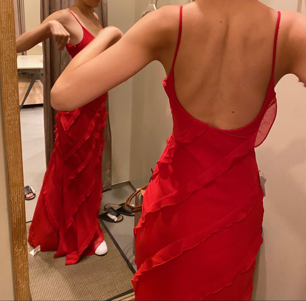 Sexy Red Flounce V Neck Prom Dress,Red Formal Gown cc524