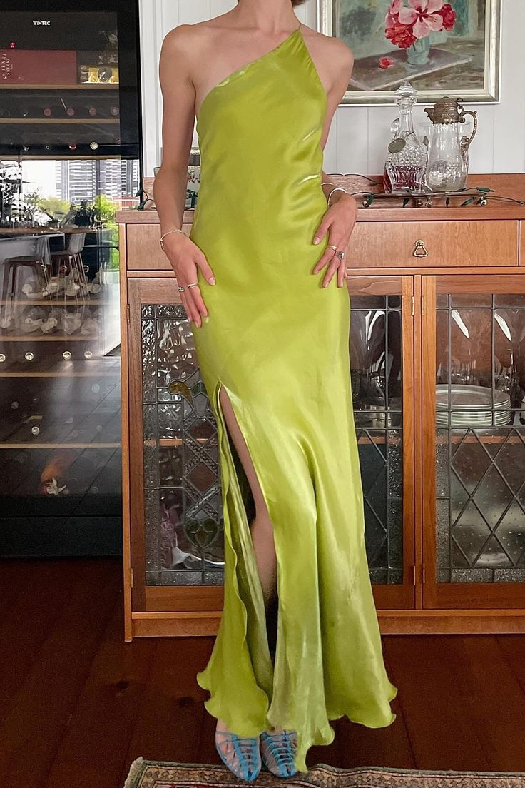 Unique Green One Shoulder Slit Mermaid Evening Dress,Backless Long Prom Party Dress cc2957