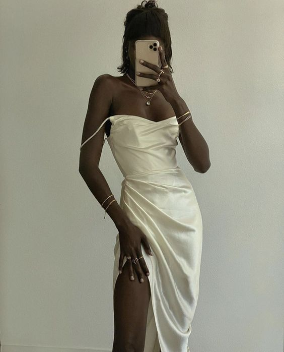 Sexy Ivory Long Prom Dress Satin Slit Evening Dress Party Dress cc1849