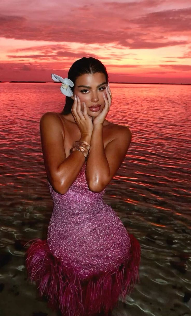 Pink Satin Sequins Bodycon Homecoming Dress Mini Prom Dress With Feathers cc2797