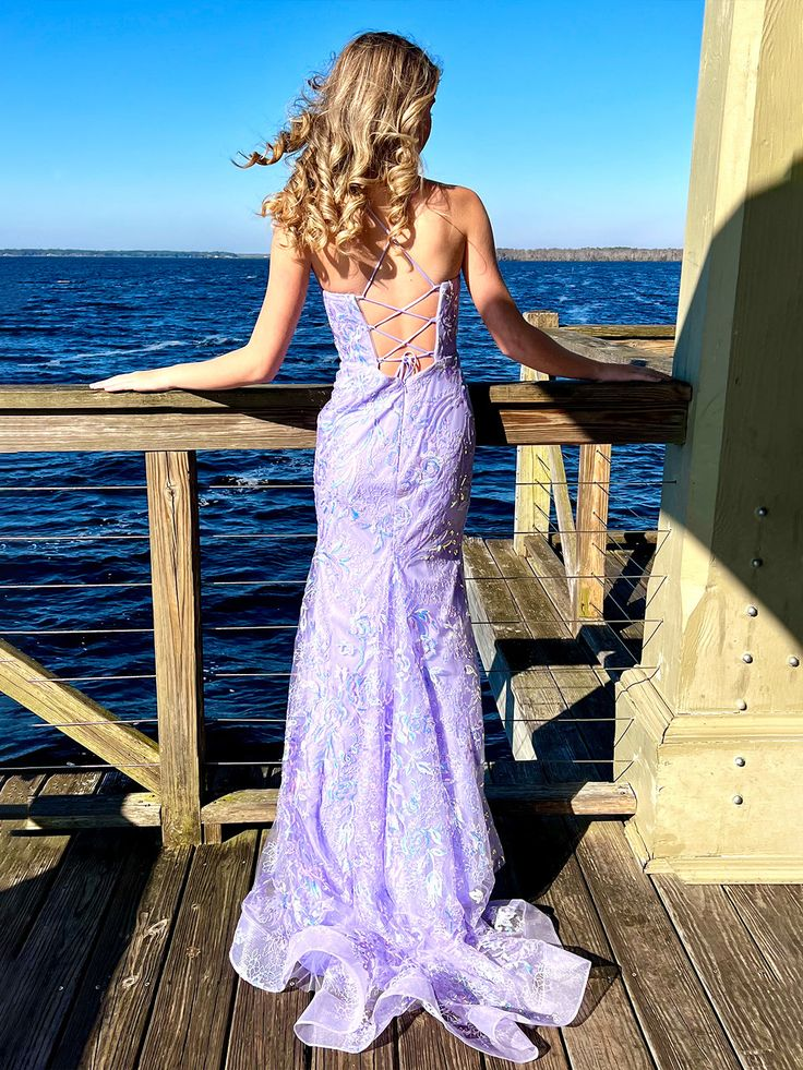 Sparkly Spaghetti Straps Lace Sequins Evening Dress,Purple Mermaid Prom Dress Party Gown cc2712