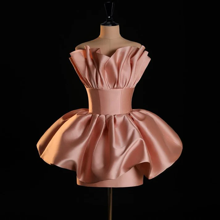 Classy Pink Strapless Pleated Homecoming Dress cc3073
