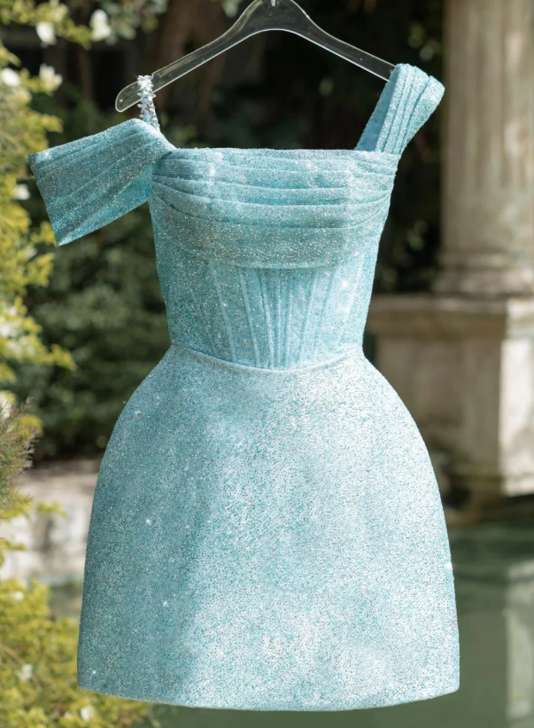 Sparkly Blue Sequin Short Cocktail Dress Graduation Homecoming Dress cc3254
