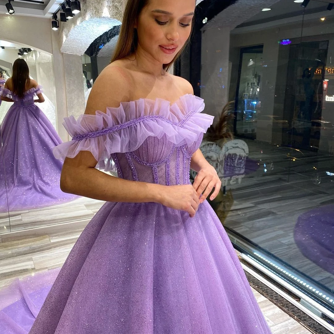 Off The Shoulder Tulle Bridal Gown A-Line Princess Prom Wedding Evening Dress cc538